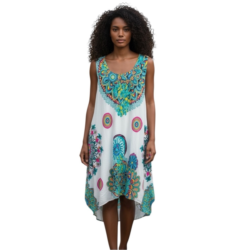 ASHA Colorful A Line Cover Up Sleeveless Maxi Dress NWT size Large